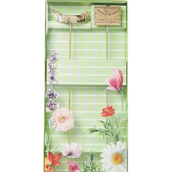 Anthropologie Gold Toned Metal Love: Bouquet & Pot Picks Set of 2 Flower Charms - Picture 3 of 3